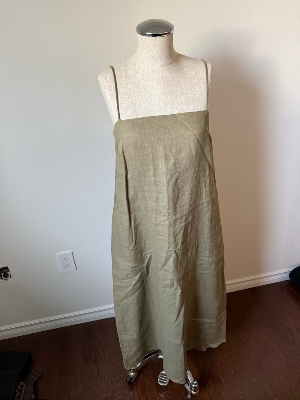OAK + FORT Olive Green Midi Slip Dress
